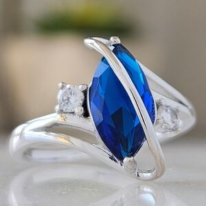 Blue Sapphire Gemstone marquise ring, 925 Sterling Silver Charmed Aroma